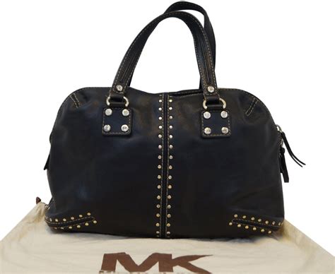 michael kors black purse with gold studs|michael kors black shoulder purse.